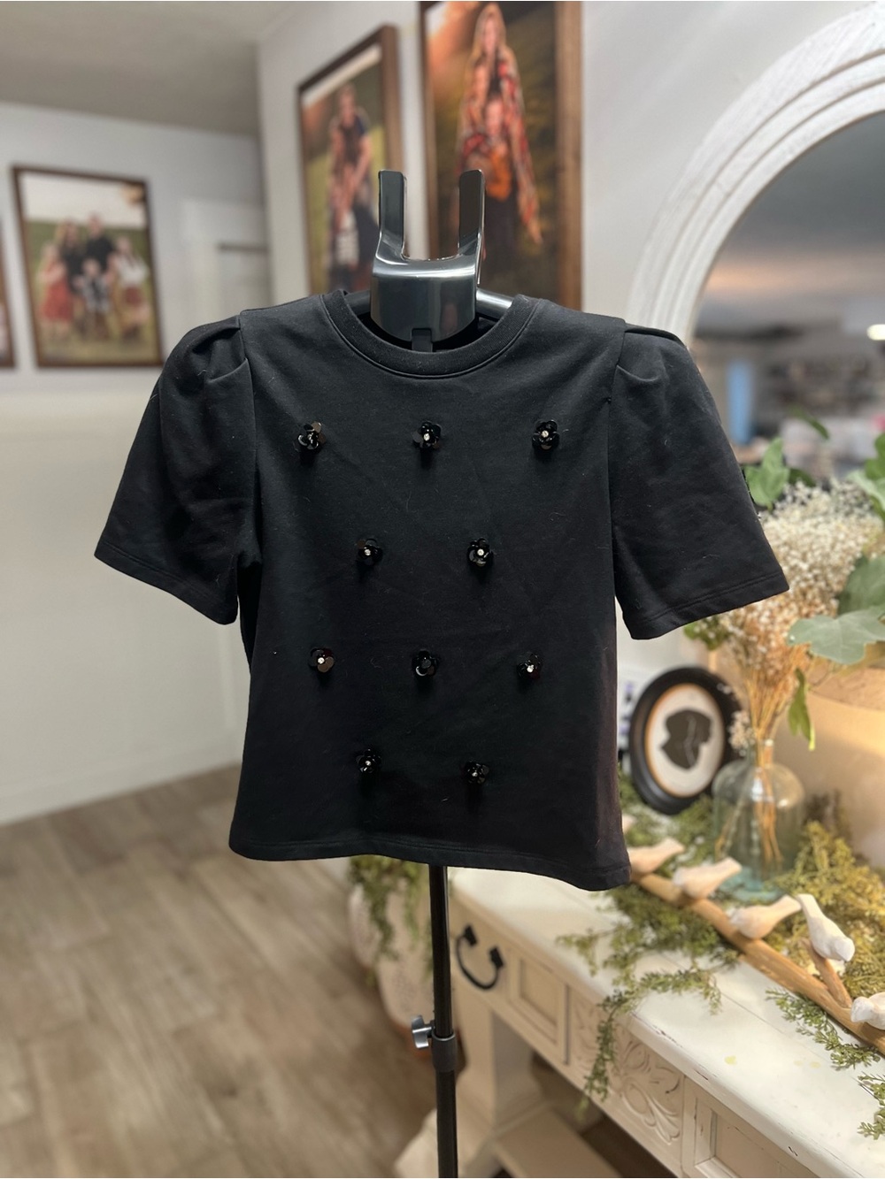 NWOT Black Embellished Short Sleeve Kids Top